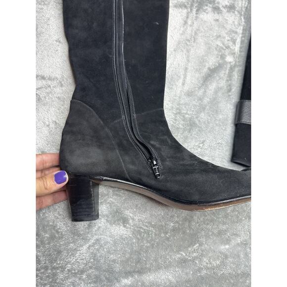 Gravati Knee High Black Suede Leather Heeled Boots Hand Made In Italy Size 9 - Picture 4 of 9
